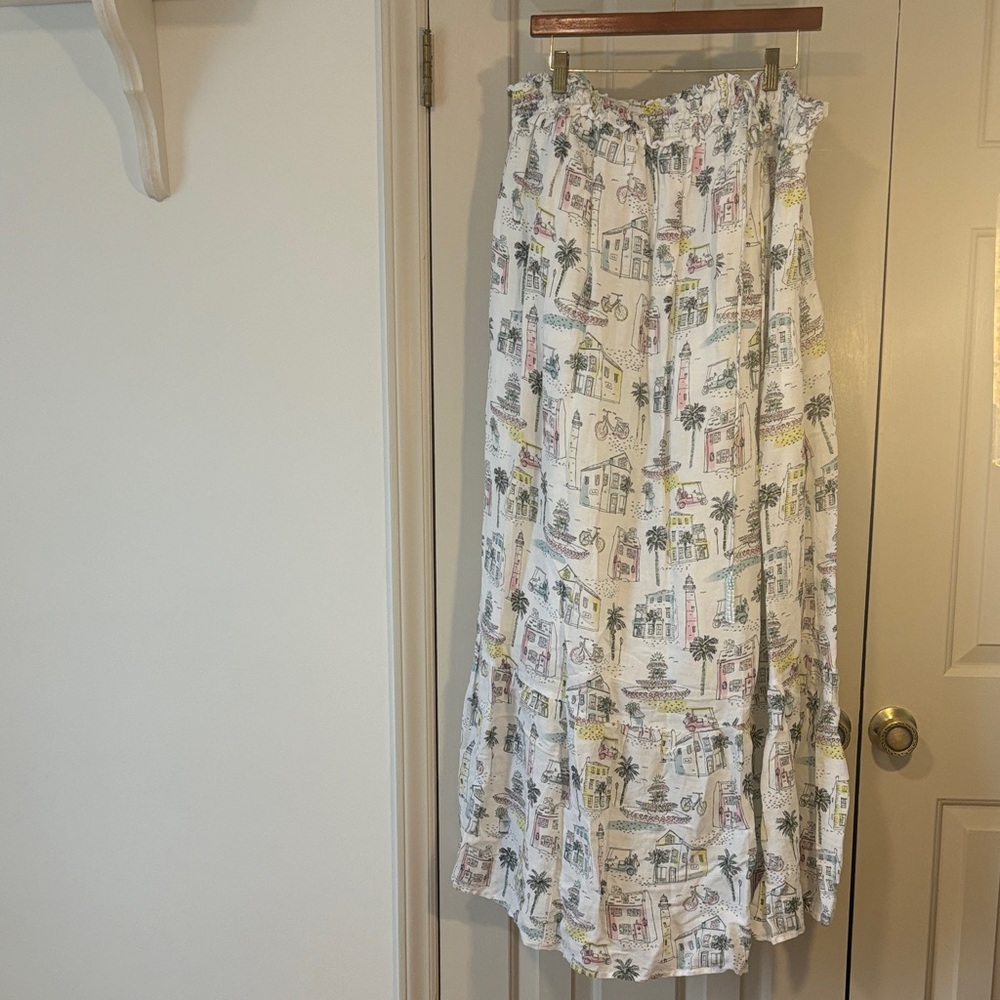 Crown & Ivy White Maxi dress with Pastel Travel Print (Charleston print!)